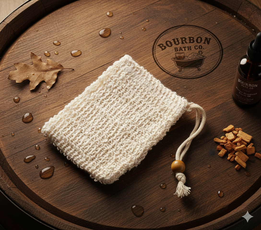 Barrel and Bag: Natural Sisal Bag & Wood Soap Dish Combo
